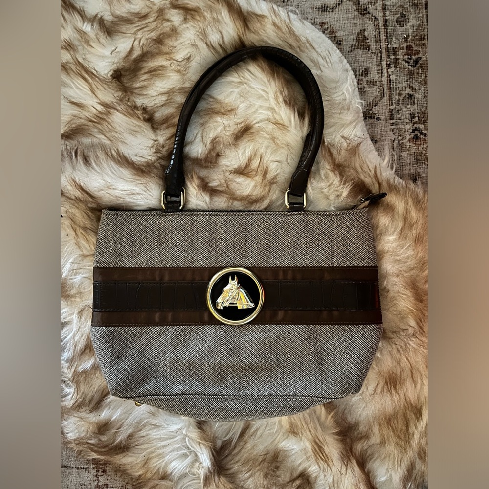 Braciano brown herringbone fabric handbag/shoulder purse 🐎✨